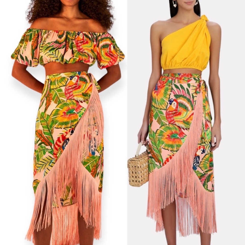 Cupcakes & Cashmere Macaw Leaves Tropical Fringe Skirt Size Small - Picture 3 of 8